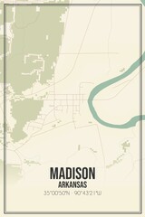 Retro US city map of Madison, Arkansas. Vintage street map.