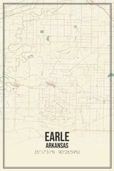 Retro US city map of Earle, Arkansas. Vintage street map.