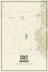 Obraz premium Retro US city map of Colt, Arkansas. Vintage street map.