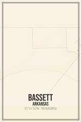 Retro US city map of Bassett, Arkansas. Vintage street map.