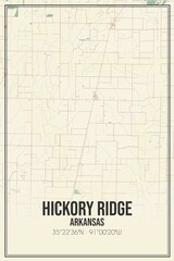 Retro US city map of Hickory Ridge, Arkansas. Vintage street map.