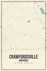 Retro US city map of Crawfordsville, Arkansas. Vintage street map.