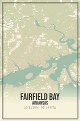 Retro US city map of Fairfield Bay, Arkansas. Vintage street map.