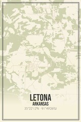 Retro US city map of Letona, Arkansas. Vintage street map.