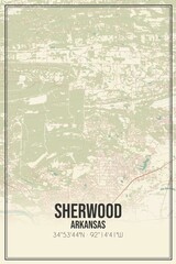 Retro US city map of Sherwood, Arkansas. Vintage street map.