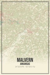 Retro US city map of Malvern, Arkansas. Vintage street map.