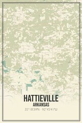 Retro US city map of Hattieville, Arkansas. Vintage street map.