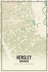 Retro US city map of Hensley, Arkansas. Vintage street map.