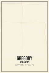 Retro US city map of Gregory, Arkansas. Vintage street map.