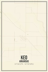 Retro US city map of Keo, Arkansas. Vintage street map.