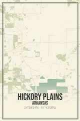 Retro US city map of Hickory Plains, Arkansas. Vintage street map.