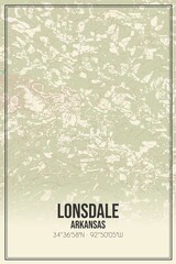 Retro US city map of Lonsdale, Arkansas. Vintage street map.