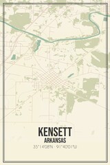 Retro US city map of Kensett, Arkansas. Vintage street map.