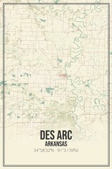 Retro US city map of Des Arc, Arkansas. Vintage street map.