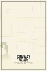 Retro US city map of Conway, Arkansas. Vintage street map.