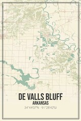 Retro US city map of De Valls Bluff, Arkansas. Vintage street map.
