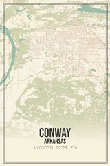 Retro US city map of Conway, Arkansas. Vintage street map.