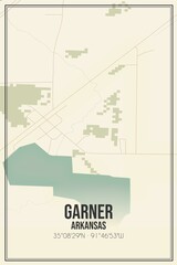 Retro US city map of Garner, Arkansas. Vintage street map.