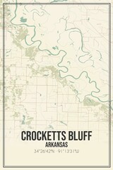 Retro US city map of Crocketts Bluff, Arkansas. Vintage street map.