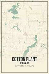 Retro US city map of Cotton Plant, Arkansas. Vintage street map.
