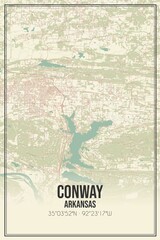 Retro US city map of Conway, Arkansas. Vintage street map.