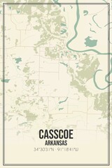 Retro US city map of Casscoe, Arkansas. Vintage street map.