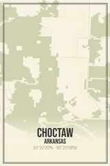 Retro US city map of Choctaw, Arkansas. Vintage street map.