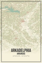 Retro US city map of Arkadelphia, Arkansas. Vintage street map.