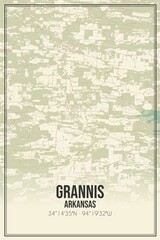 Retro US city map of Grannis, Arkansas. Vintage street map.