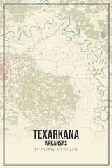 Retro US city map of Texarkana, Arkansas. Vintage street map.