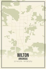 Retro US city map of Wilton, Arkansas. Vintage street map.