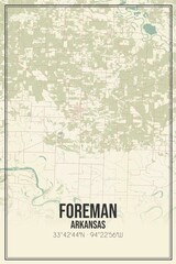 Retro US city map of Foreman, Arkansas. Vintage street map.