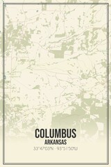 Retro US city map of Columbus, Arkansas. Vintage street map.