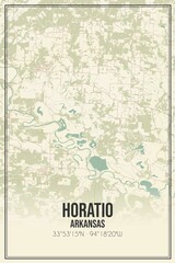 Retro US city map of Horatio, Arkansas. Vintage street map.