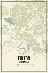 Retro US city map of Fulton, Arkansas. Vintage street map.