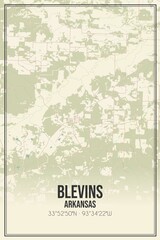 Retro US city map of Blevins, Arkansas. Vintage street map.