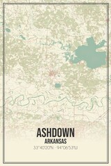 Retro US city map of Ashdown, Arkansas. Vintage street map.