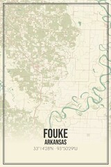 Retro US city map of Fouke, Arkansas. Vintage street map.