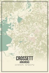 Retro US city map of Crossett, Arkansas. Vintage street map.