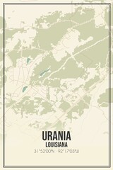 Retro US city map of Urania, Louisiana. Vintage street map.