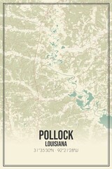 Retro US city map of Pollock, Louisiana. Vintage street map.