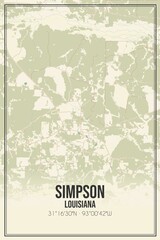 Retro US city map of Simpson, Louisiana. Vintage street map.