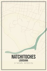 Retro US city map of Natchitoches, Louisiana. Vintage street map.