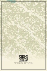 Retro US city map of Sikes, Louisiana. Vintage street map.