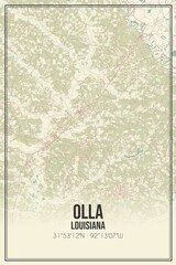 Retro US city map of Olla, Louisiana. Vintage street map.