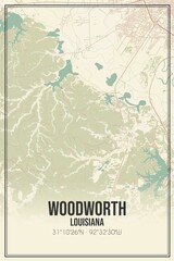 Retro US city map of Woodworth, Louisiana. Vintage street map.