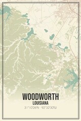 Obraz premium Retro US city map of Woodworth, Louisiana. Vintage street map.