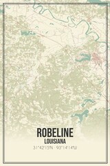 Retro US city map of Robeline, Louisiana. Vintage street map.