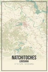 Retro US city map of Natchitoches, Louisiana. Vintage street map.