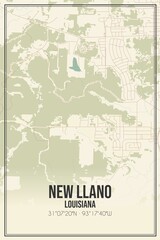 Retro US city map of New Llano, Louisiana. Vintage street map.